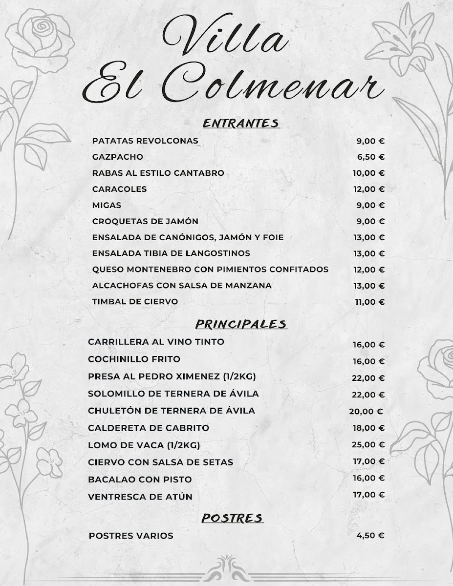 Menu Hostal Villa El Colmenar-3