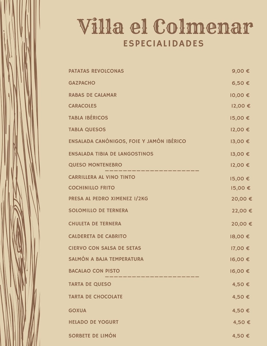 Menu Hostal Villa El Colmenar-7
